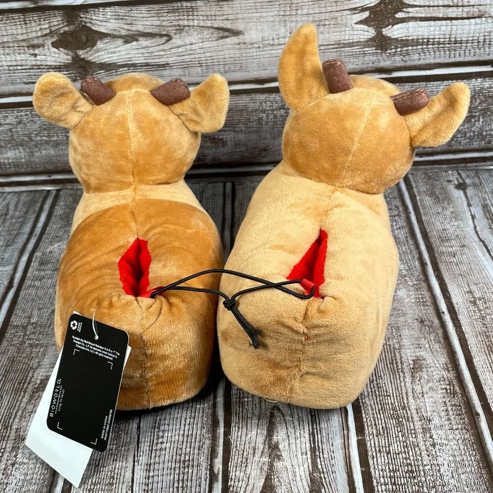 RUDOLPH THE RED NOSED REINDEER Kids Youth Unisex 5-6 Brown 3D SLIPPER NWT NEW